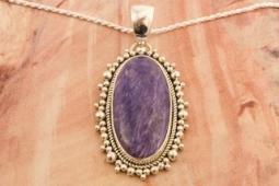 Artie Yellowhorse 3" long Genuine Charoite Sterling Silver Pendant
